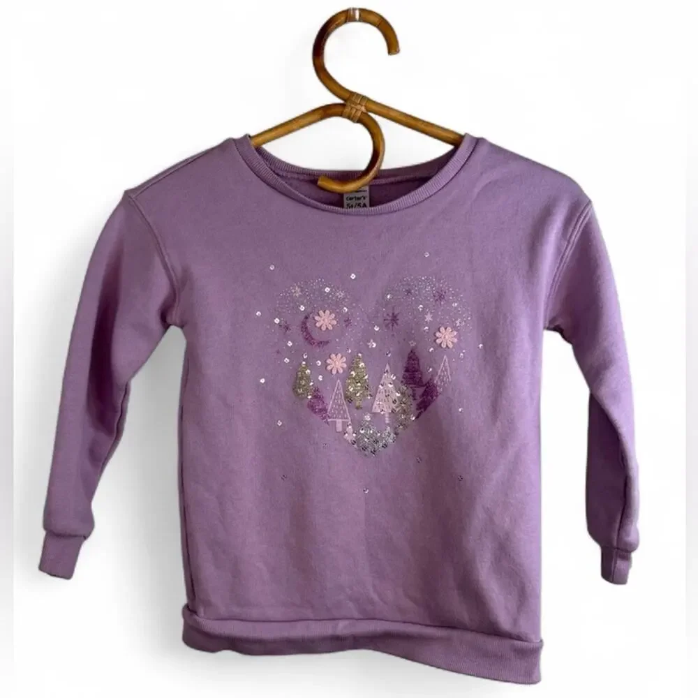 Carter's Purple Kids Heart fleece Sweatshirt size 5T